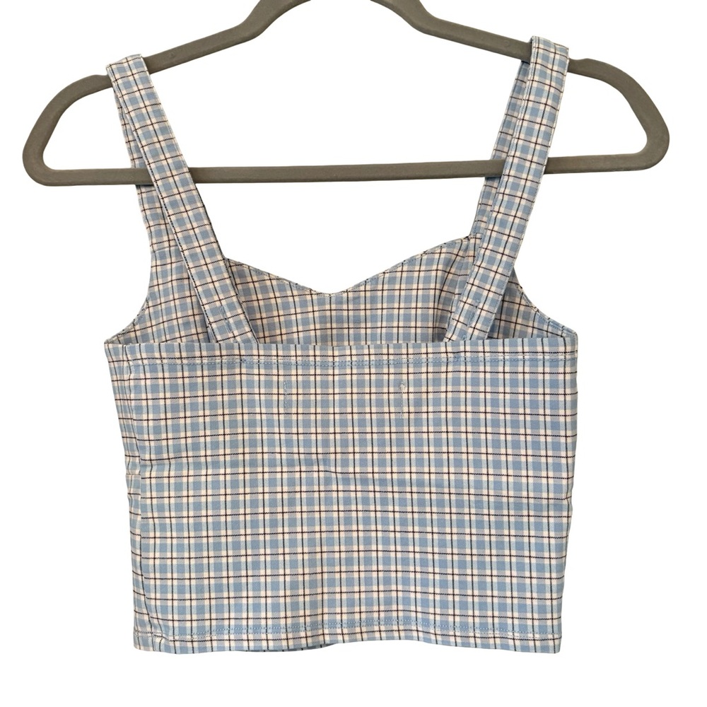 NWT, Hollister Blue Fitted Stretch Crop Tank Top, Blue and White Plaid, Sz S - Picture 3 of 9